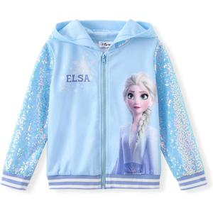 Disney Frozen Elsa Stitch Minnie Mouse Toddler Girl Jacket Sequin Zipper Hoodie Sweatshirt Coat Birthday Clothes 3-13 Years (5-6 Years)