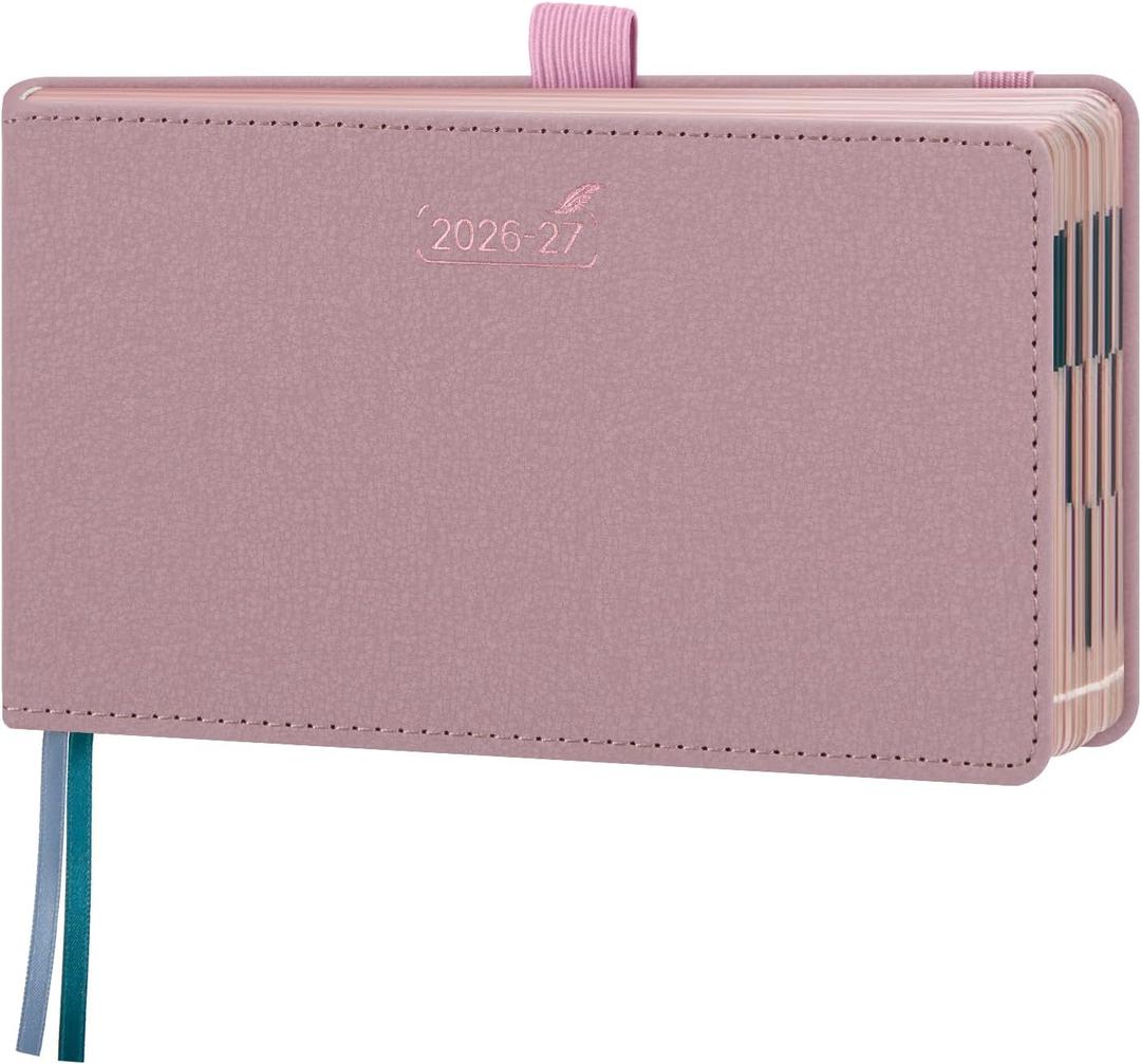 BEZEND Pocket Weekly Planner 2026 2027 Equal Weekend with Hourly Timeslot (6.5" x 3.75") 18 Months Small Academic Calendar (Jul 26-Dec 27) for Students, Work & Home, PU Leather Hardcover -Pink