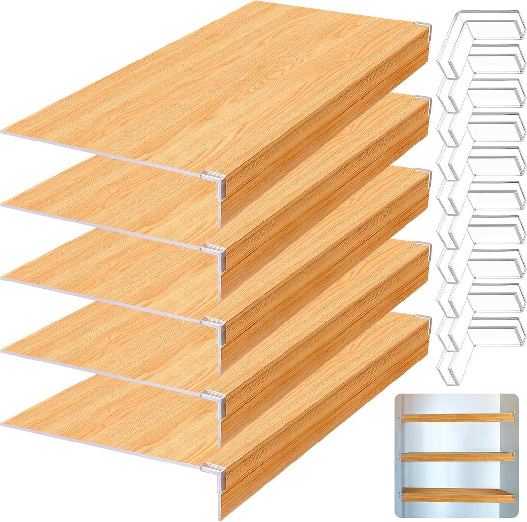 Hoolerry 5 Pcs 38 x 16 Inch Foamed PVC Wire Rack Covers for Removable Closet Decoration(Not Wood) Don't Bear Too Much Weight Pantry Shelves Covers for Bathroom Kitchen Shelving(Wood Color)