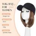Rich Choices Hat Wigs for Women,Black Baseball Cap with Hair Extensions for Women,Short Bob Hairstyle Caps with Hair Attached Adjustable Baseball Cap Wig 6 Inch-Highlighted Dark Brown Hair