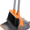 MR.SIGA Broom and Dustpan Set with Long Handle, Stand Upright Broom with Dustpan Combo for Cleaning Office, Garage, Lobby, Lightweight Sweeping Set, 51.7"(131 cm) Long Handle, Gray & Orange