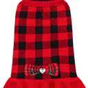 KYEESE Dog Christmas Sweater Dress with Bowtie Checkered, Turtleneck Dog Sweater for Small Dogs Girl with Leash Hole, Holiday Warm Pet Sweaters Dress, Red, Medium (Medium (6-13lbs), 09#Red Plaid)