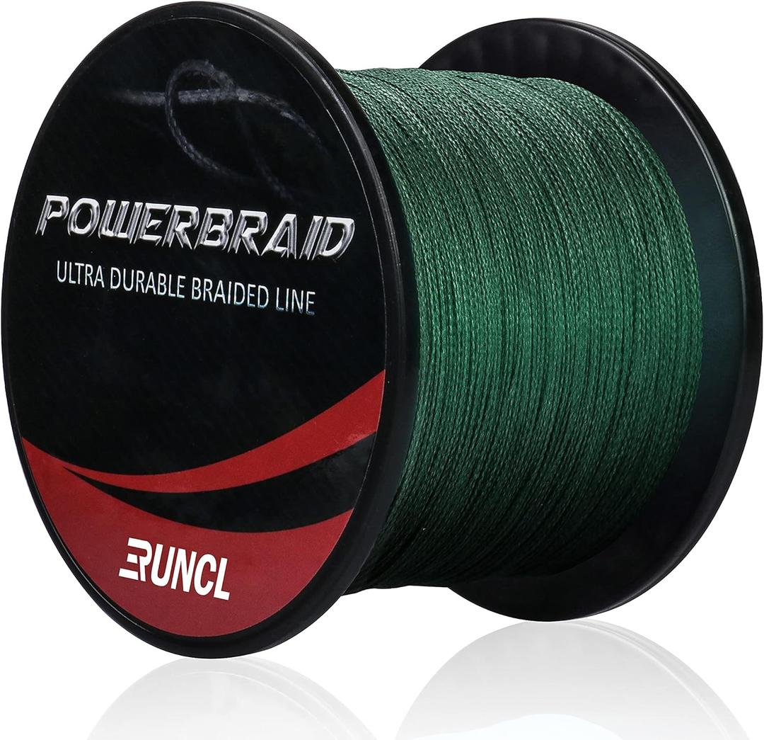RUNCL PowerBraid Fishing Line 4/8/9 Strands, Braided Fishing Line 300/500/1000Yds - Seamless Weaving Tech, Enhanced Coating Tech, Zero Stretch, High Sensitivity, Smaller Diameter - Braid Line 15-115LB (Moss Green)