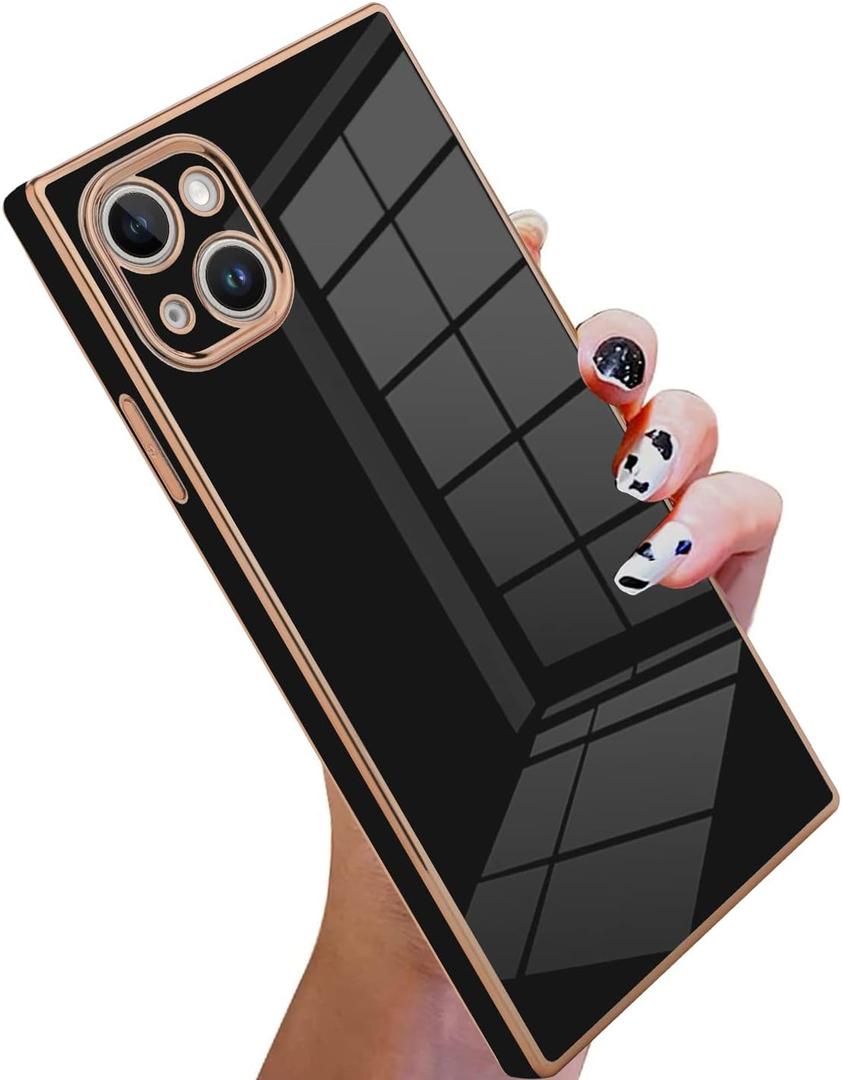 KANGHAR Case Compatible with iPhone 14 Luxury Cute Plating Design Case Full-Body Anti-Scratch Shockproof Bumper Protective Cover for iPhone 14 6.1 Inch Black