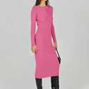 ANRABESS Women Long Sleeve Sweater Dress Crewneck Bodycon Stretch Slim Fit Ribbed Knit Midi Dresses 2025 Fall Trendy Outfits Hot Pink X-Large (Pink, XL)