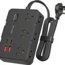 DEPOW Surge Protector Power Strip, 3 FT Extension Cord with 6 AC Outlets 4 USB Ports,1050J Surge Protection, Wall Mountable Charging Station for Office, Home, Black