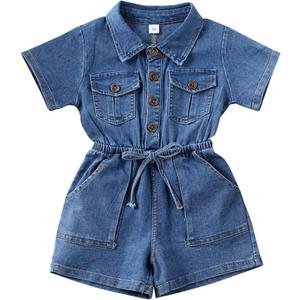 Summer Toddler Girl Jumpsuit Shorts Little Girl Overalls Clothes Baby Jean Romper Jumpsuit One Piece Outfit (Blue, XS)