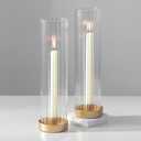 Hewory Hurricane Glass Candle Holders: 1 Gold Candlestick Holders with 11" Tall Clear Cylinder Hurricane Cover, Taper Candle Holder for Wedding Table Centerpiece Party Christmas Home Decor