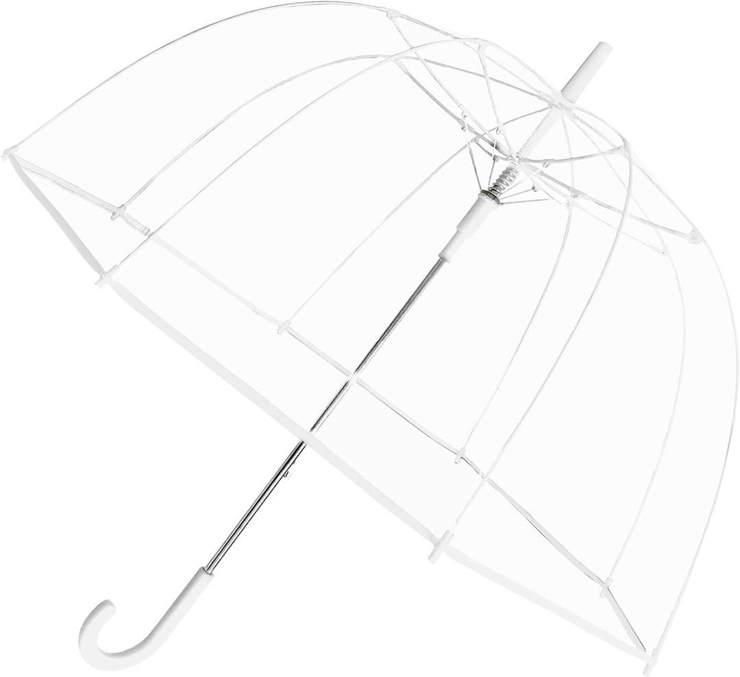 The Weather Station Adult Clear Bubble Rain Umbrella with Dome Canopy and Lightweight Wind and Rain Protection
