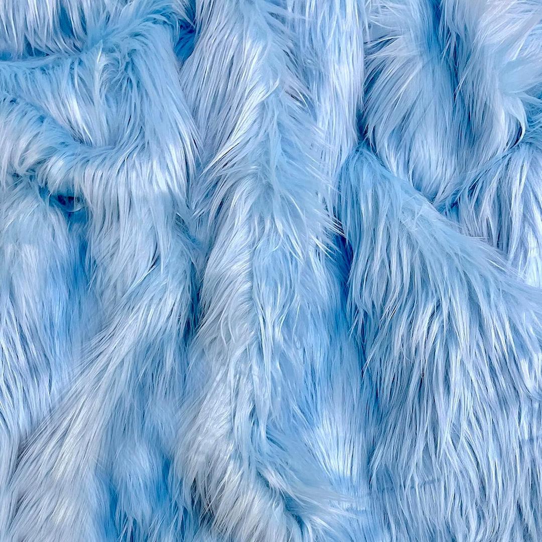 EOVEA Shaggy Faux Fur Fabric by The Yard  60 Wide | Fluffy, Soft Fake Fur Material for Sewing, Crafts, Costumes, Upholstery & Home Decor | Long Pile Plush Fabric(Baby Blue, One Yard)