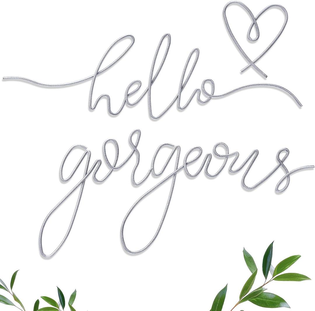 Hicarer Hello Gorgeous Metal Wall Art Decor Minimalist Decoration Metal Hello Gorgeous Decorative Sign for Living Room Office Bedroom Hotel Home Wall Decoration(Silver,Classic Style)