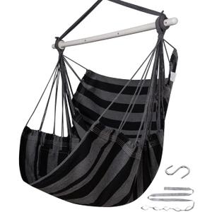 ADVOKAIR Hammock Chair Swing (500 lbs Max) - Hanging Hammock Chair Rope Swing Indoor for Bedroom, Outdoor, Patio, Bedroom, Porch, Deck - Sturdy Steel Bar with Anti-Slip Safety Rings (B Black and Grey)
