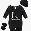 Baby Romper with Baby Mittens & Newborn Hats Footless Long Sleeve Solid Onesie Hi Im New Here, Size: (0-3)months