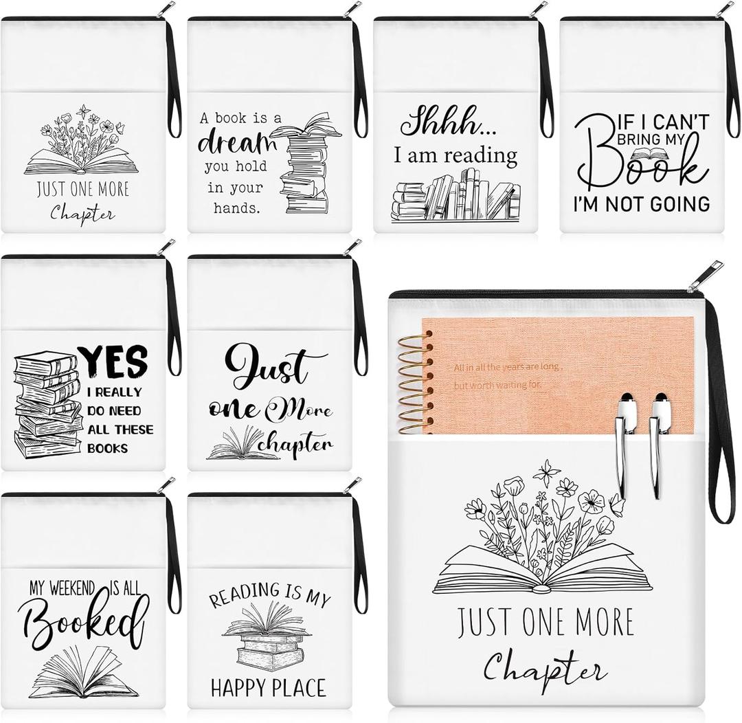 8 Pcs Book Club Gifts Book Pouch Sleeves Bulk with Zipper and Pocket Paperback Sleeve for Librarian Lovers Bookish Group Club Gifts, 11 x 8.7 Inch(Book)