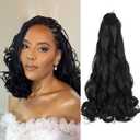 French Curl Braiding Hair 16 Inch Color 1 Curly Braiding Hair Pre Stretched 8 Packs French Curl Crochet Braids for Box Braids with Curly Ends for Black Women