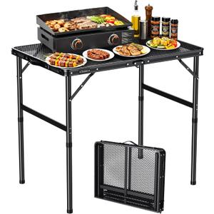 Anbte 3ft Folding Camping Grill Table Max 27.5", 2 Adjustable Height, Black, 35"L x 21.6"W x 27.5"H
