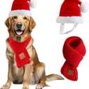 Santa Hat & Scarf Set for Medium Large Dogs, 2 PCS Adjustable Dog Christmas Costume, Fall Winter(Hat & Scarf,Large)