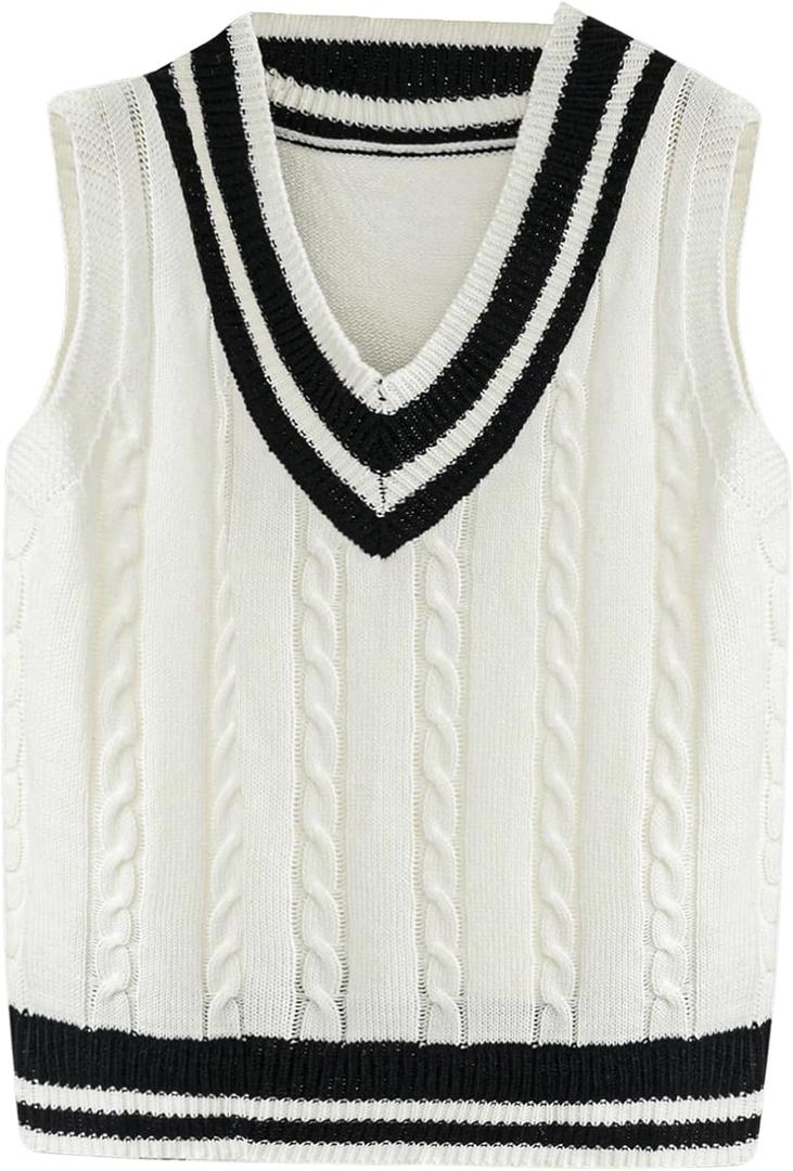 Floerns Women's V Neck Letter Striped Trim Sleeveless Sweater Vest Knit Top White Striped, X-Large Floerns Women's V Neck Letter Striped Trim Sleeveless Sweater Vest Knit Top White Striped, X-Large
