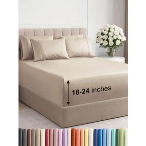 Extra Deep Cal King Sheet Set - 6 Piece Breathable & Cooling Sheets - Hotel Luxury Bed Sheets Set - Easy & Secure Fit - Soft, Wrinkle Free & Comfy Sheets Set - Wheat Sheet Set with Extra Deep Pockets