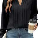Blooming Jelly Women's Dressy Casual Blouses Business Work Tops Long Sleeve V Neck Pleated Shirts 2025 Fall Outfits (X-Large, Black)