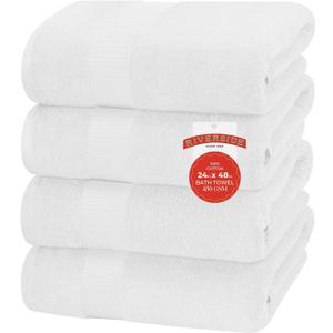 RIVERSIDE 100% Ring-Spun Cotton Bath Towels Set of 4 24 x 48 - Quick Dry, Soft & Absorbent Towels for Shower, Spa & Bathroom - 450 GSM Cotton Towels for Home, Gym, Pool, Hotel - (White)