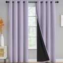 100% Blackout Window Curtain Panels for Bedroom, Heat and Full Light Blocking Drapes with Black Liner for Nursery, Thermal Insulated Solid Grommet Panels for Living Room, 52Wx90L, Lilac, 2 Panels