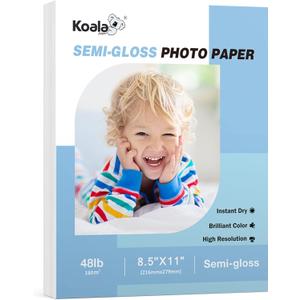 Koala Semi-Gloss Photo Paper 8.5X11 Inches 100 Sheets for Inkjet and Laser Printers Use DYE INK 48LB 180gsm Professional Paper