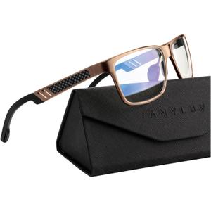 ANYLUV Blue Light Blocking Glasses Men Computer Gaming Glasses Lightweight Al-Mg Metal Anti Eyestrain Eye Protection ((Everyday Protection) 03- Brown Tea)