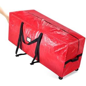 BALEINE 7.5 ft Rolling Christmas Tree Storage Bag, 2 Swivel Wheels for Easy Moving, Heavy Duty Extra Large Artificial Christmas Tree Bag with Reinforced Carry Handles and Fixed Buckle (Red)
