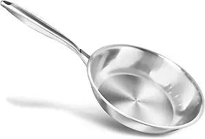 Pan Uncoated Stainless Steel Frying Pan Suitable for Induction Cookers Durable Stainless Steel Handles Easy Cleaning Suitable for All Hobs (24 cm)