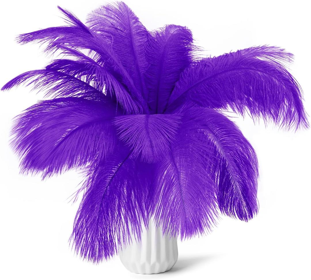 80pcs 15-17 inches (38-43 cm) Purple Natural Bulk Ostrich Feathers Kit. Kits Contain 8-10 inches of Feathers and 7 inches of Feather Sticks.for Various DIY Projects.(Purple)