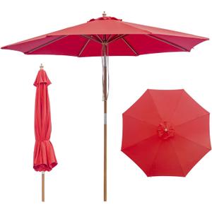 9FT/10FT Bamboo Patio Umbrella, Large Outdoor Umbrella with UPF 50+ Sun Protection, Rope Pulley Lift & Push-Button Tilt, 8-Rib Ventilated Canopy for Garden, Deck, Backyard & Outdoor Dining