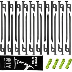 20 Pack 8 inch Tent Stakes Heavy Duty Metal Tent Pegs for Camping Steel Tent Pegs Unbreakable and Inflexible