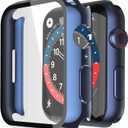 Misxi 2 Pack Hard PC Case with Tempered Glass Screen Protector Compatible with Apple Watch Series 9 (2023) Series 8 Series 7 45mm, Ultra-Thin Cover for iWatch S9/S8/S7, 1 Blue + 1 Transparent