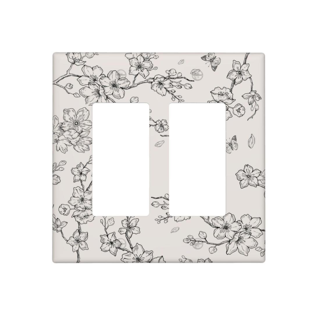 Vintage Country Floral Flower Butterfly Double Rocker Light Switch Plates Outlet Covers Decorative Electrical Wall Plate Receptacle Switchplate Decorate Plug Cover For Bathroom 4.6 * 4.5 Inch