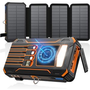 SOARAISE Solar Charger Power Bank - 48000mAh Wireless Portable Charger Built-in 4 Cables and 4 Solar Panels, PD QC 3.0 Fast Charging USB C Battery Pack with Flashlight for Camping Travel