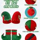 SOMSOC 5 Pack Women Christmas Elf Costume Set Velvet Dress Belt Striped Over Knee High Socks Elf Hat Shoes for Cosplay (XX-Large)