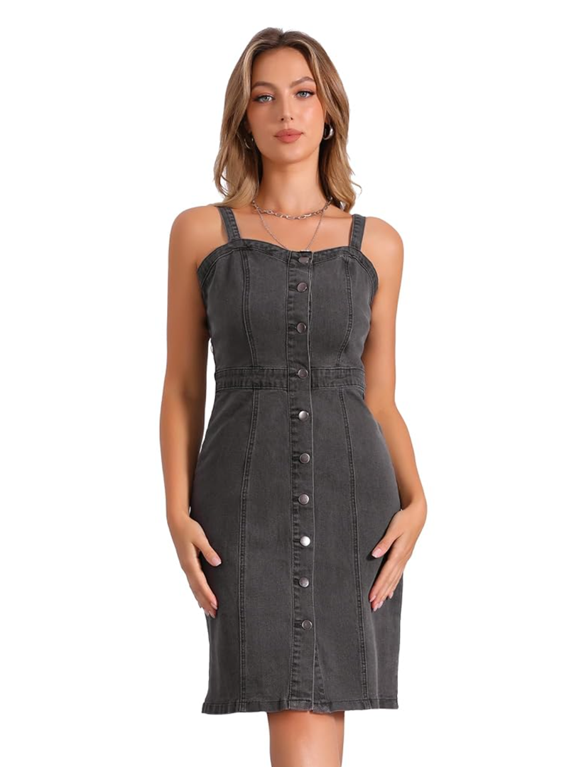 Allegra K Button Down Denim Dress for Women's Summer 2025 Sleeveless Sweetheart Neck Jeans Dresses XL