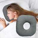 Wuronsa Ear Piercing Pillow for Side Sleepers, Pillow with an Ear Hole for CNH and Ear Pain Ear Inflammation Pressure Sores, O-Shaped Side Sleeping Pillow, Ear Guard Pillow (Dark Gray)
