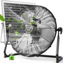 18'' Solar Powered Fan with 30W Solar Panel, Portable Solar Operated Outdoor Floor Fan for Camping, Home, Patio, Worksite - Stepless Speed, Metal Construction and Aluminum Blades