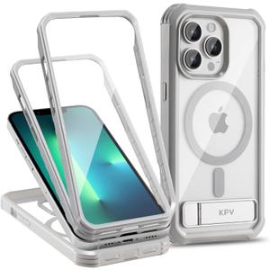 2 x KPV for iPhone 13 Pro Case with 2 Screen Protector,Compatible with Magsafe,iPhone 13 Pro Magnetic Case Clear with Stand (Silver)