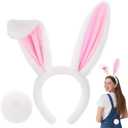 Shintop Bunny Ears Headband with Tail, Rabbit Hairband Bendable Animal Costume Accessories for Halloween Cosplay, Easter (White)