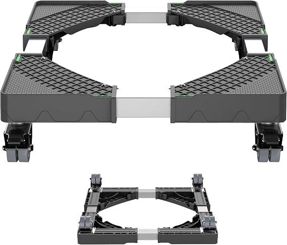 HQO LOVL Mini Fridge Stand with 4 Locking Wheels 15.7""-23.6"" Adjustable Dolly Washing Machine Stand Universal Stand Base for Furniture Portable Refrigerator Dryer Stand (Black)