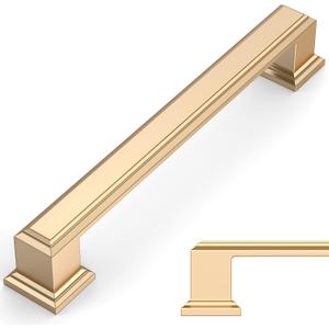 Amerdeco 10 Pack Brushed Brass Cabinet Pulls 5 Inch(128mm) Hole Center Gold Kitchen Cabinet Handles Cabinet Hardware for Bathroom Drawer Pulls ZH001