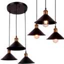 FIRVRE 3-Lights Industrial Pendant Light, Black Adjustable Metal Pendant Lights, E26 Base Socket, Ceiling Hanging Light Fixture for Home Kitchen,Dining Room,Caf,Bulb Not Included (Round)
