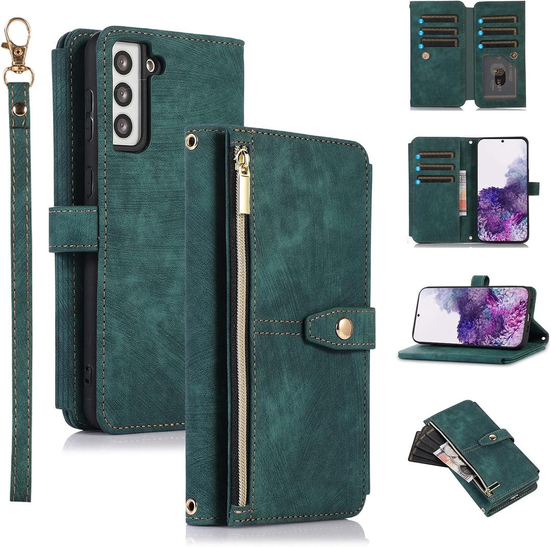 Compatible with Samsung Galaxy S20 FE Gaxaly S 20 FE 5G UW 6.5 inch Wallet Case 9 Card Slots Retro Leather Stand Flip Phone Cover for Glaxay S20FE5G S20FE 20S Fan Edition 4G G5 Women Men Green