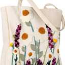 Aesthetic Embroidery Tote Bag for Women - Reusable Canvas Cute Shoulder Bag for Shopping, Grocery, Work, Book