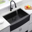 Hotis Black Farmhouse Sink, 33 Inch Black Farm Sink, Gunmetal Black Apron Front Stainless Steel Farmhouse Kitchen Sinks, 33x22 Inch Undermount Single Bowl Workstation 16 Gauge With Dish Grid, 33x21 inch Farmhouse Sink
