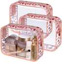 F-color TSA Approved Toiletry Bag 3 Pack Medium - Clear Makeup Bag Travel Quart Size for Women Men, Clear Cosmetic Bag Airport Airline Compliant Carry on Bag, Leopard Print