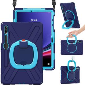 BRAECN Case for Samsung Galaxy Tab S9 FE+ Plus/S9+ Plus/S8+ Plus/S7 FE/S7+ Plus 12.4 Inch, Rugged Silicone Cover with Handle Grip, Kickstand, Shoulder Strap, S Pen Holder, Navy Blue
